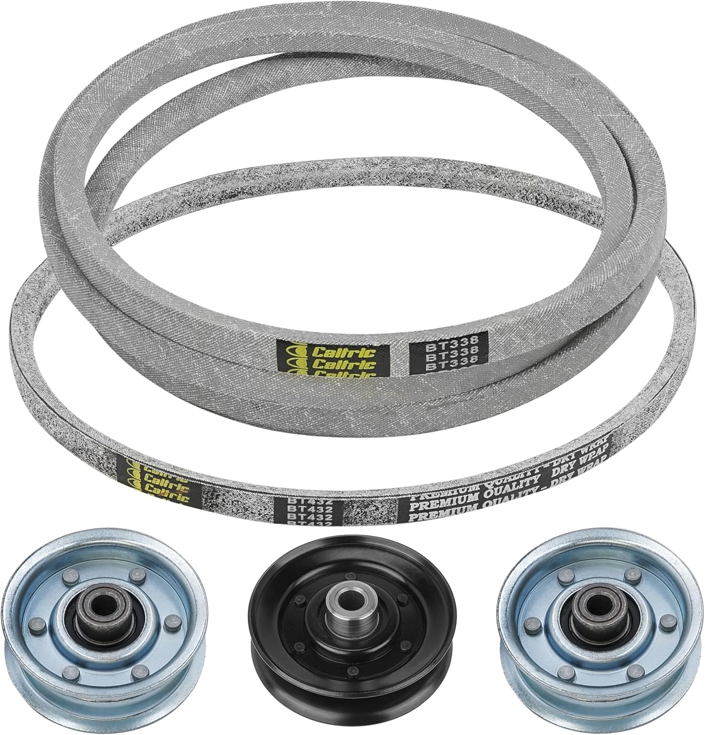 Caltric Drive Pulleys and Belts Compatible with Toro LX420 LX425 LX460 LX500 / 112-6133 112-6133 112-0892 112-3687 112-0305 112-0301