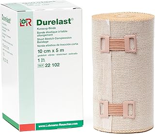 Lohmann & Rauscher Durelast Extra Short Stretch Bandage, Compression Bandage with 45% Stretch, 66% Cotton & 34% Polyamide, 10cm Wide x 5m Long Roll