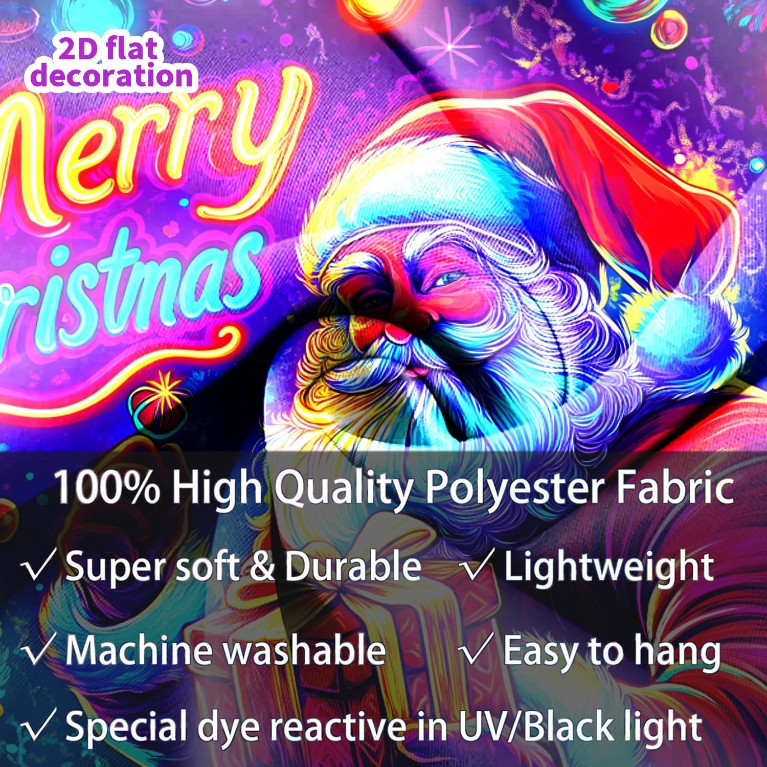 Black Light Tapestry – Merry Christmas UV Reactive Glow in the Dark Wall Hanging, Santa Claus Christmas Tree Snowman Elk Home Decoration for Party Bedroom or Dormitory (House, 59"x51", Unframed)