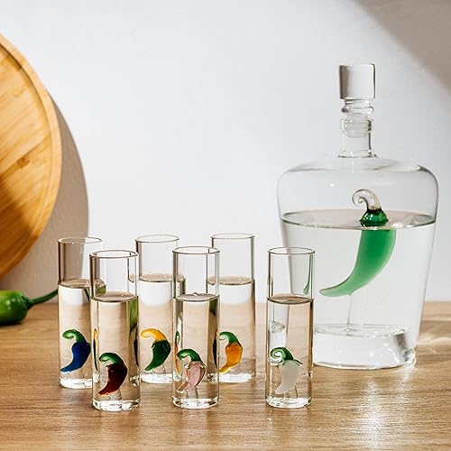 Vista 6 de Juego de Decantador de Tequila con Decantador de Pimienta y Juego de 6 Vasos de Chupito de Jalapeño, Perfecto para Regalos de Vacaciones