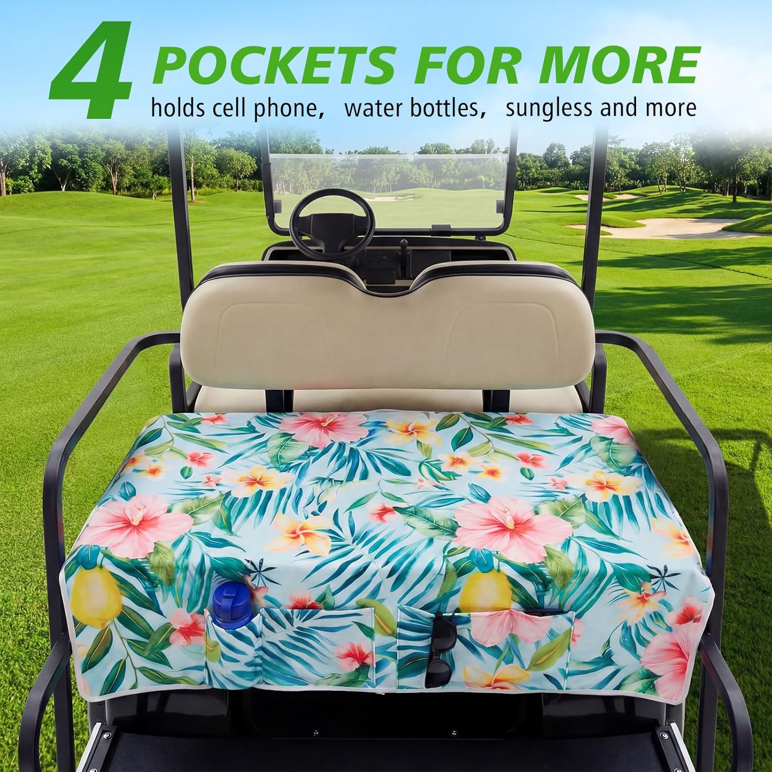 Fanfanwin 2 Pcs Hawaiian Style Golf Cart Seat Covers for 2 & 4 Passenger Carts, Golf Cart Seat Towel Blanket with Front and Rear Cover Compatible with Ezgo/Yamaha/Club Car