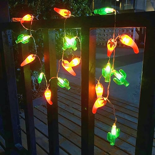 Miniatura 8 de Guirnalda de luces artificiales de cactus verde chile rojo, 20 LED, luces de noche de hadas de Navidad, funciona con pilas, para decoración de bodas