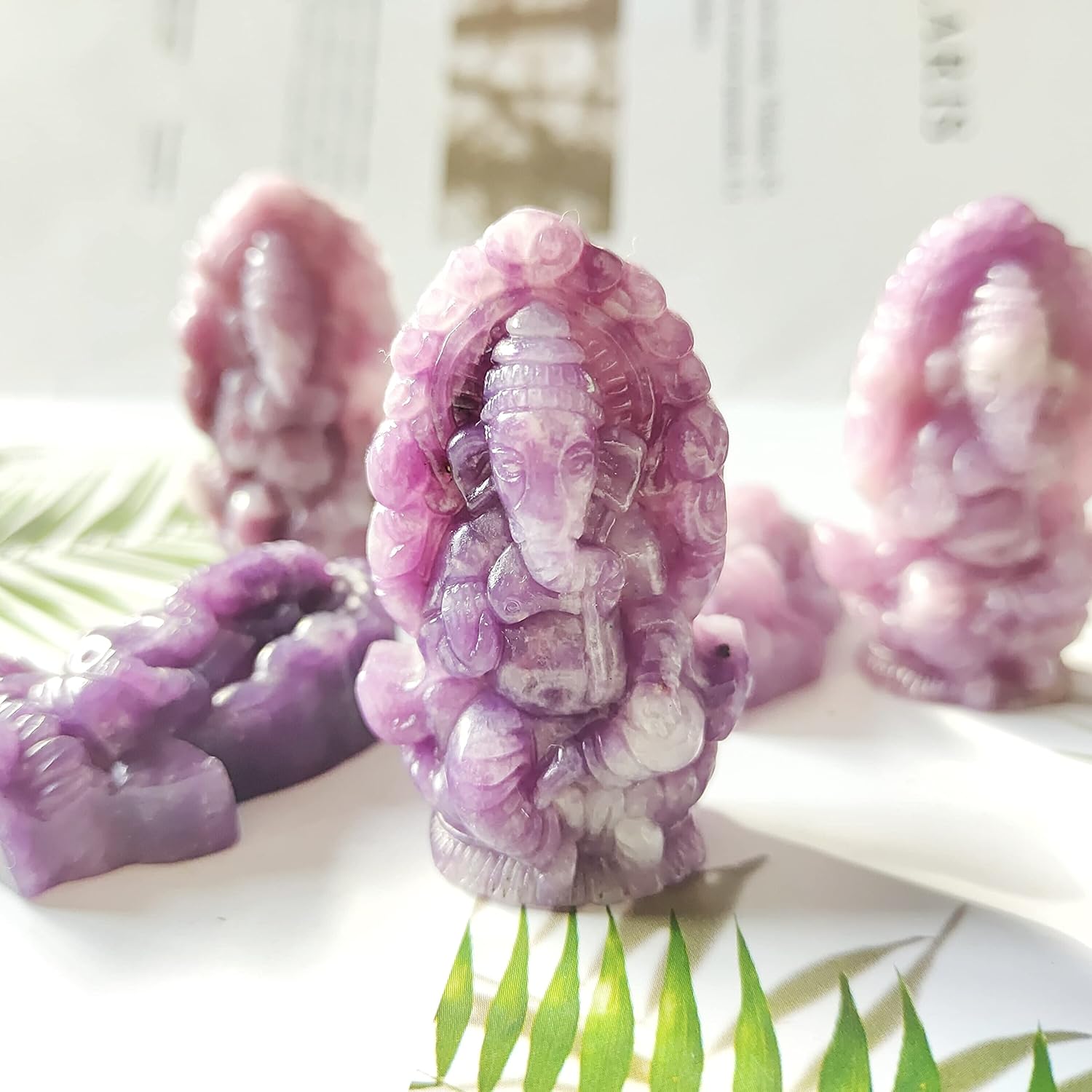 Natural Lepidolite Ganesha Stones Healing Reiki Gemstones Home Decoration for Gifts Quartz Crystal Hand Carving