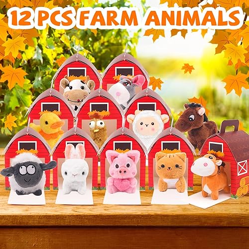 Vista 4 de 12 piezas de animales de granja de peluche, adopta una fiesta de granja para mascotas, bolsas de regalo, juguetes de regalo a granel con caja