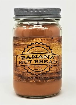 Banana Nut Bread Candle  All Natural Premium Soy Wax & Highly Scented by S&M Candle Factory 16oz Mason