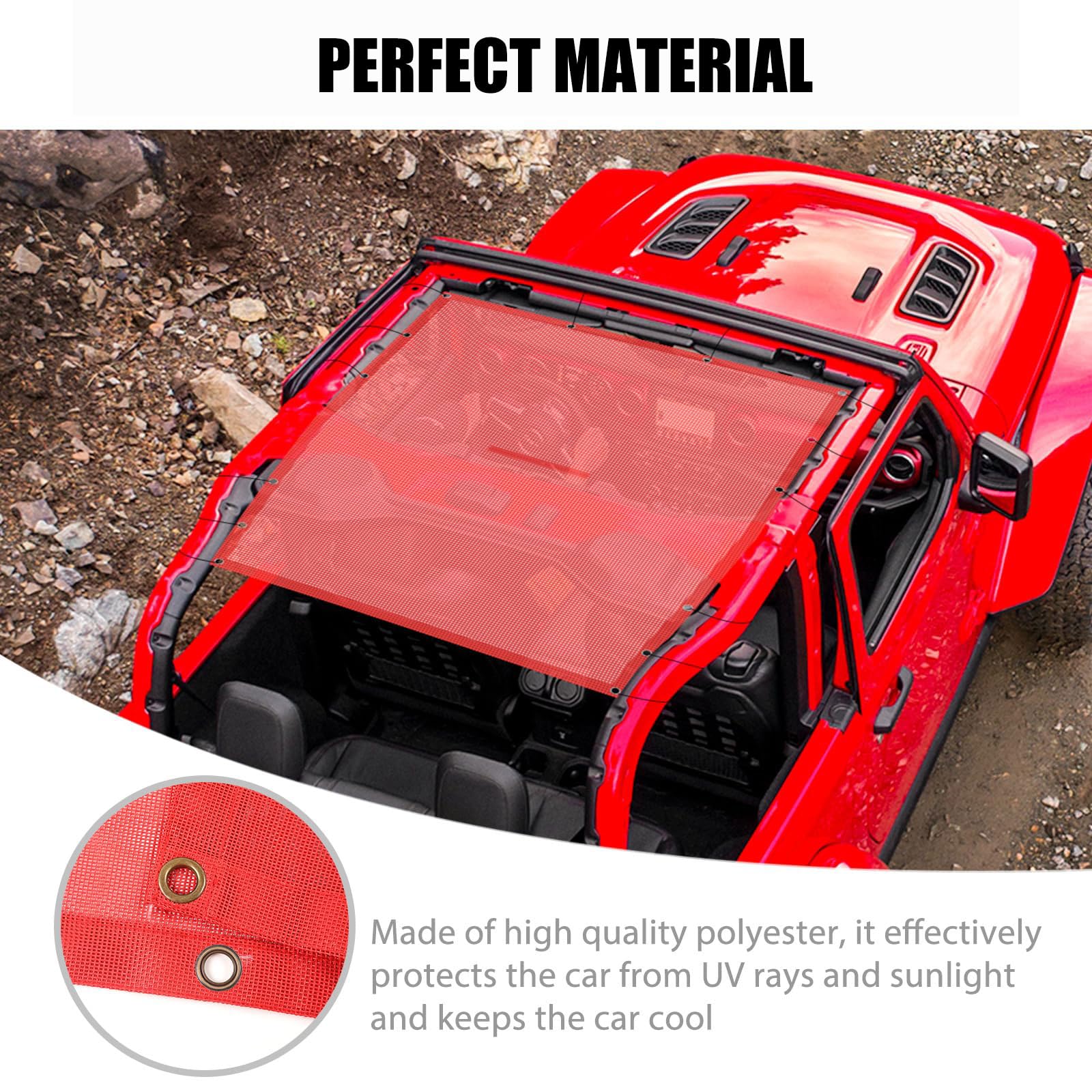 Parasol de Malla Superior Parasol, Bloqueador UV, Pantalla de Bikini para Jeep Wrangler JL JLU 2018-2022, 2 Puertas, Rubicon Sport Sport S Willys, Rojo,Standard