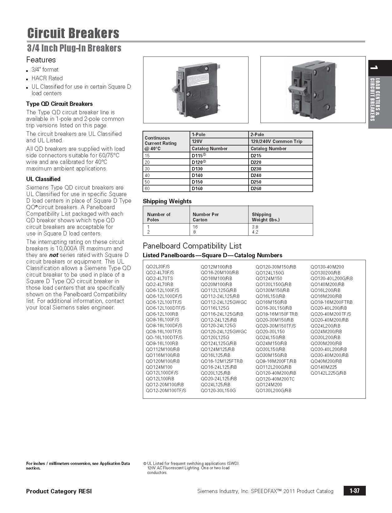 Siemens D120 Circ Brkr 20A 1P 3/4