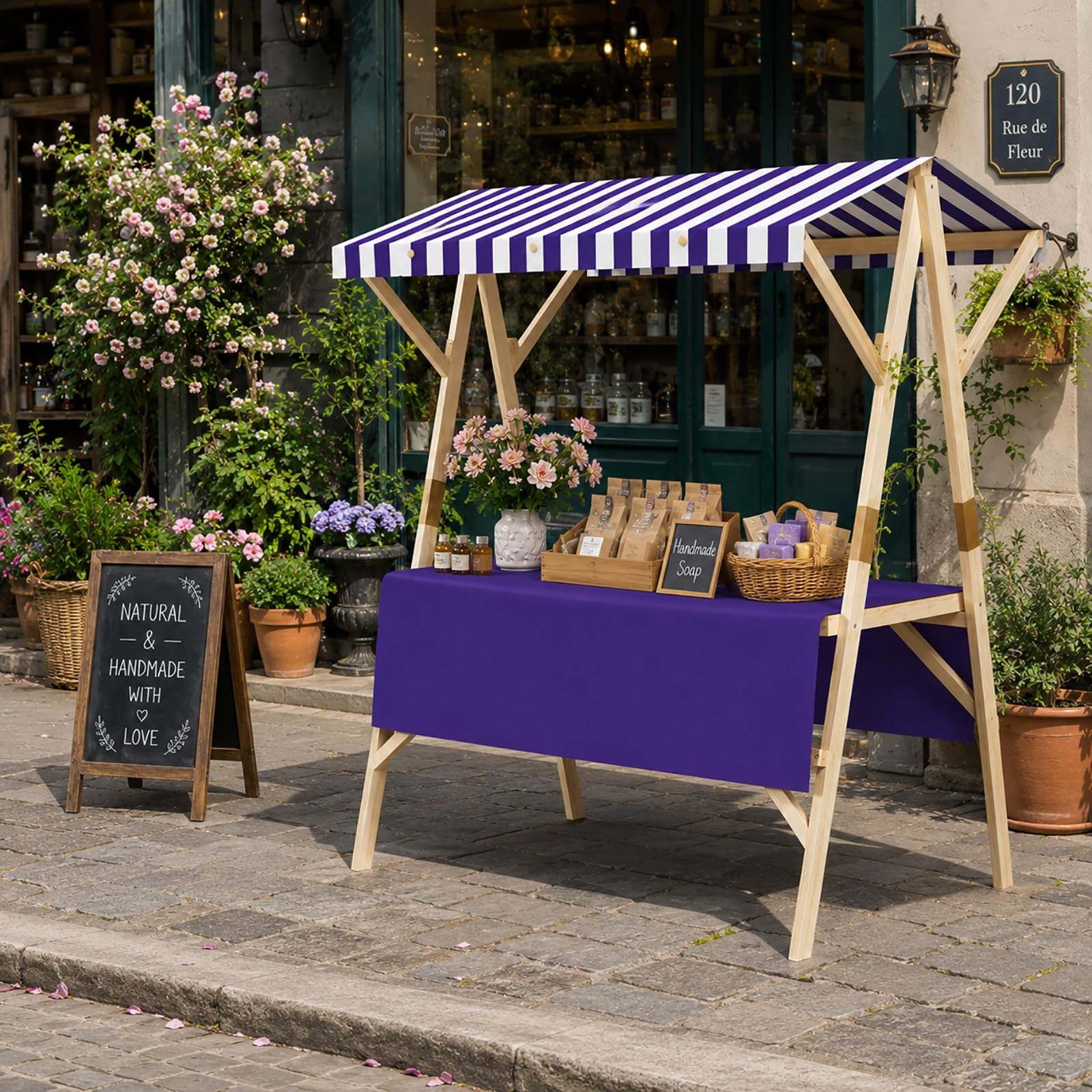 ZDMZR Vendor Stand with Canopy, Portable Food Cart, Display Stand, Market Stall for Farmers Market, Craft Shows(Blue,120x60x200CM/47x24x79IN)
