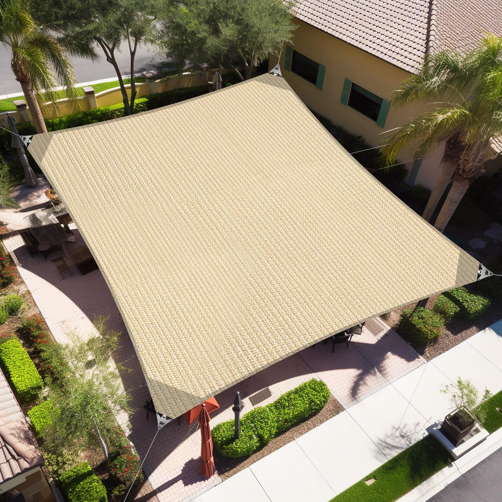 Artpuch Sun Shade Sail with Wire Rope 24'x24' Beige, Commercial Heavy Duty Sun Sail with 8IN Shade Sails Hardware Kit Breathable 98% UV Block for Playgrounds,Backyard (We Make Custom Size)