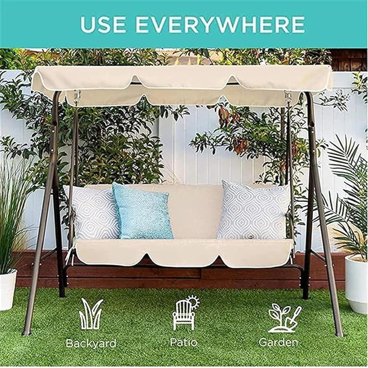 Swing Canopy Replacement Cover 2 or 3 Seater Universal Replacement Canopy for Garden Yard Swing Chair Cover Patio Hammock Cover Garden Seater Sun Shade Porch Replacement (Color : Gray, Siz