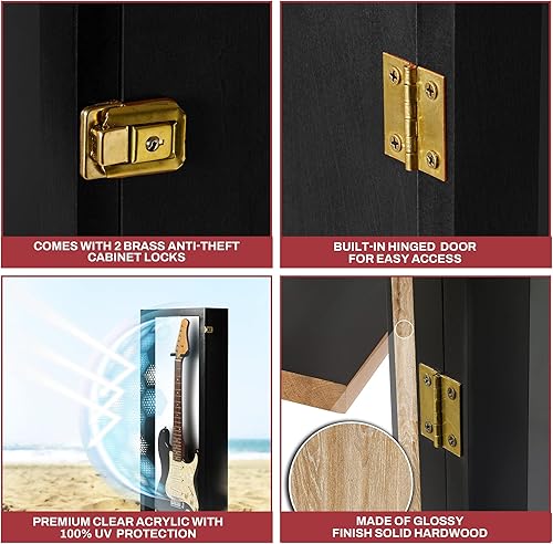 Miniatura 4 de PENNZONI Vitrina de guitarra eléctrica, estuche acrílico montado en la pared con marco de madera dura y fieltro blanco