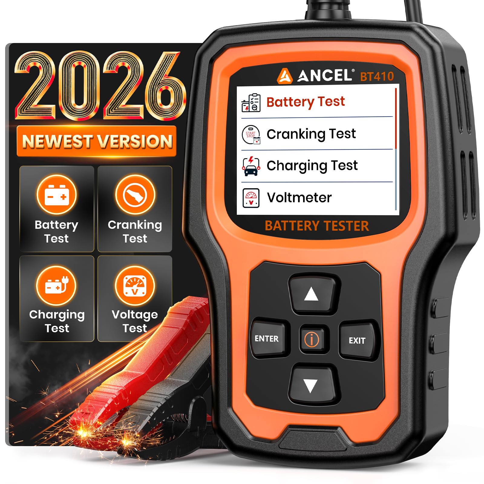 12V 24V Comprobador de Baterías de Coche 100-2000CCA para Plomo y Litio BAT | Probador de Batería de Coche con Prueba de Batería, Arranque, Carga y Alternador para ATV SUV Camión Moto Barco Yate