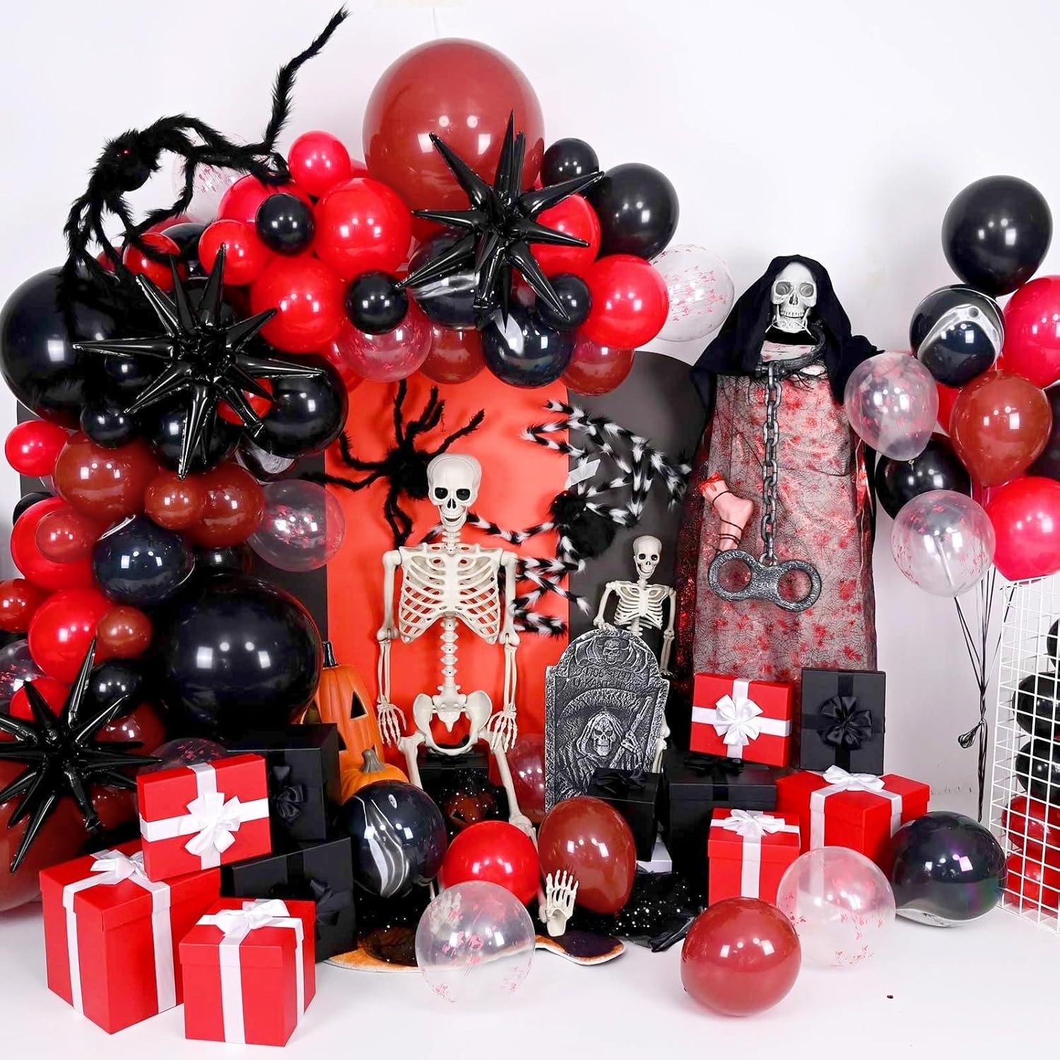 Halloween Balloons Arch Garland Kit, Halloween Party Decorations, Dark Red Black Latex Balloon mit Explosion Star Foil, Black Agate Marble Burgundy Handprint Balloons for Indoor Outdoor Spooky Party - Image 3