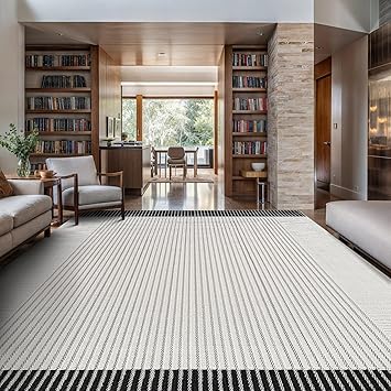 Luul Home Modern Micro Loop Indoor Area Rugs for Living Room Bedroom Kitchen Geometric Striped Black-White 5x7 Luxury Durable Low and High Pile Non-Shedding Stain Resistant Soft Area Carpet 5 x 7