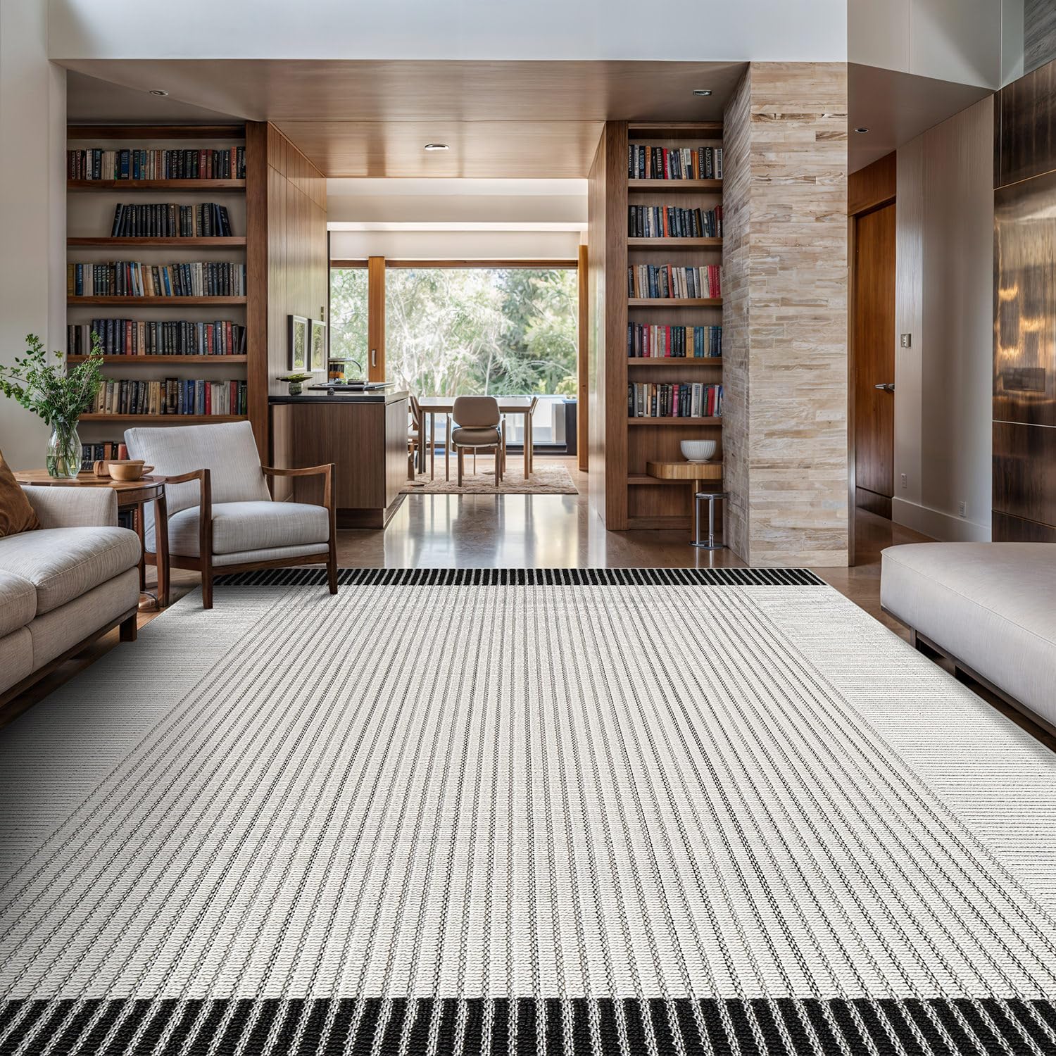 Luul Home Modern Micro Loop Indoor Area Rugs for Living Room Bedroom Kitchen Geometric Striped Black-White 8x10 Luxury Durable Low and High Pile