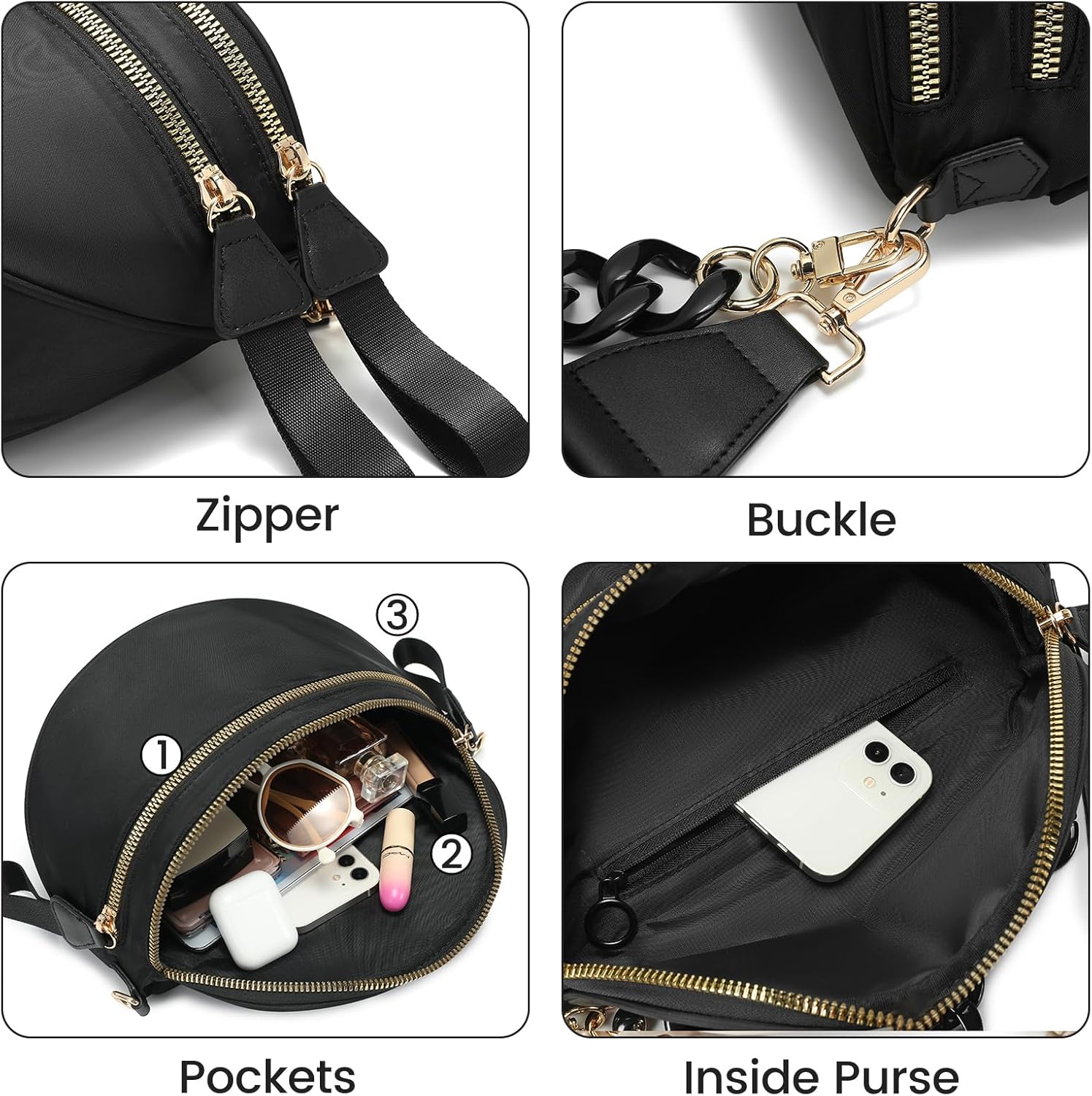 Crossbody Bags for Women Chain Bum Bag Handbag, Sturdy Strap Roomy Versatile Mom-Friendly Bag with Multiple Pockets - Image 7