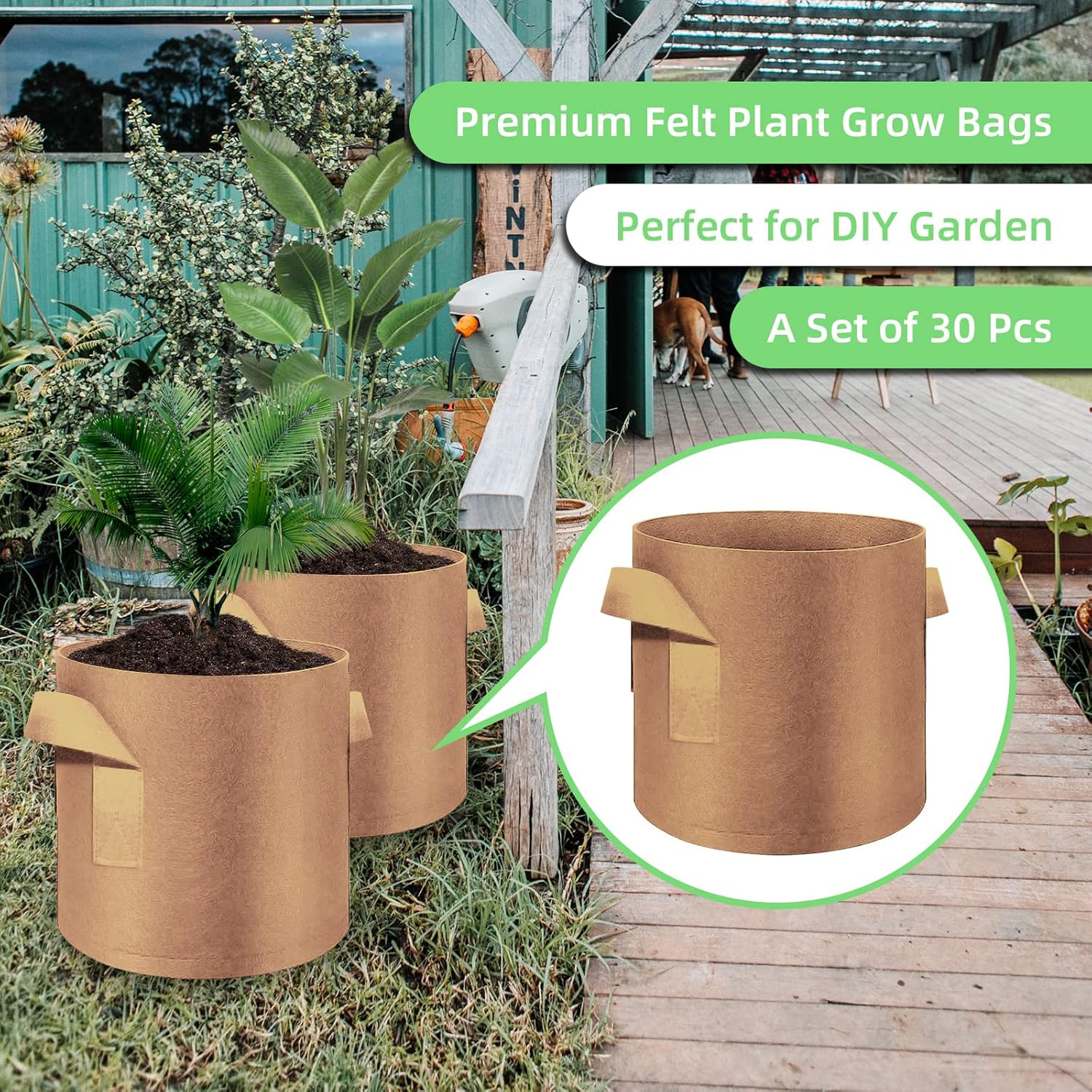 10 Gallon Garden Grow Bags, 30 Pack 10 Gal Planter Bags Fabric Pot, Nonwoven Grow Pots Heavy Duty Aeration Fabric Pots with Handles, Garden Fabric Planters for Vegetables Flowers (Brown)