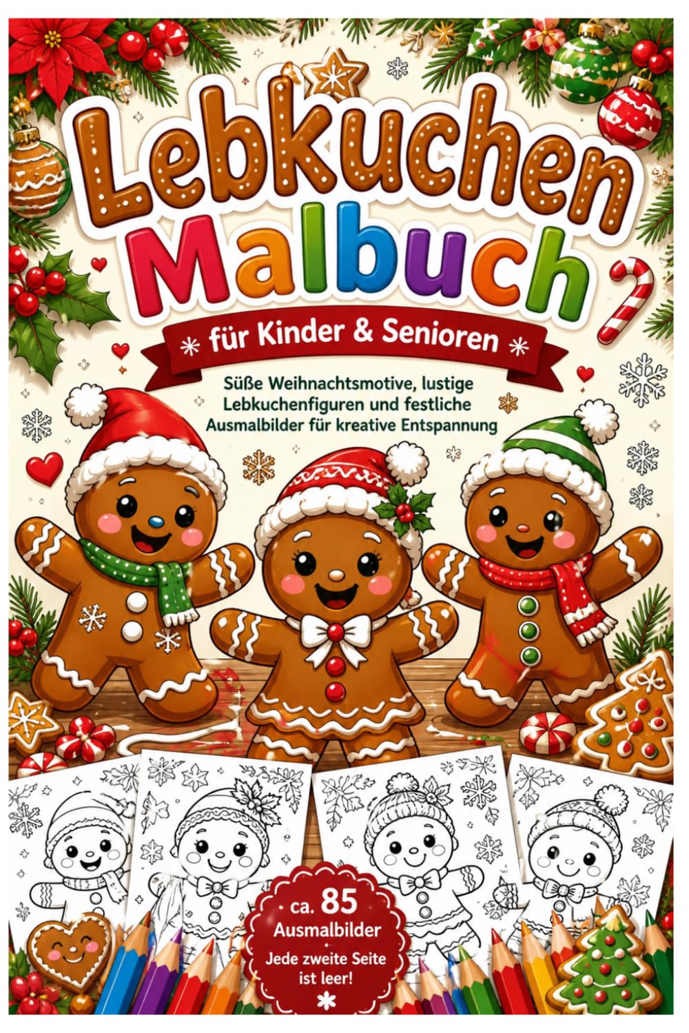 Lebkuchen Malbuch für Kinder & Senioren: Süße Weihnachtsmotive, lustige Lebkuchenfiguren und festliche Ausmalbilder für kreative Entspannung