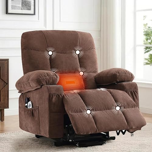 Power Lift Recliner Chair for Elderly with Massage and Heat, Comfortable Electric Power Reclining Chair with Side Pockets,2 Cup Holders and USB Charging Port for Living Room (Dark Brown)