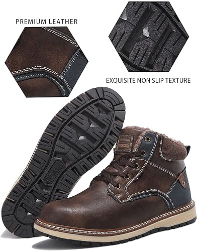 Miniatura 4 de AX BOXING Botas de invierno para hombre, botas de nieve para exteriores, cálidas, antideslizantes, con forro de piel, botines de cuero
