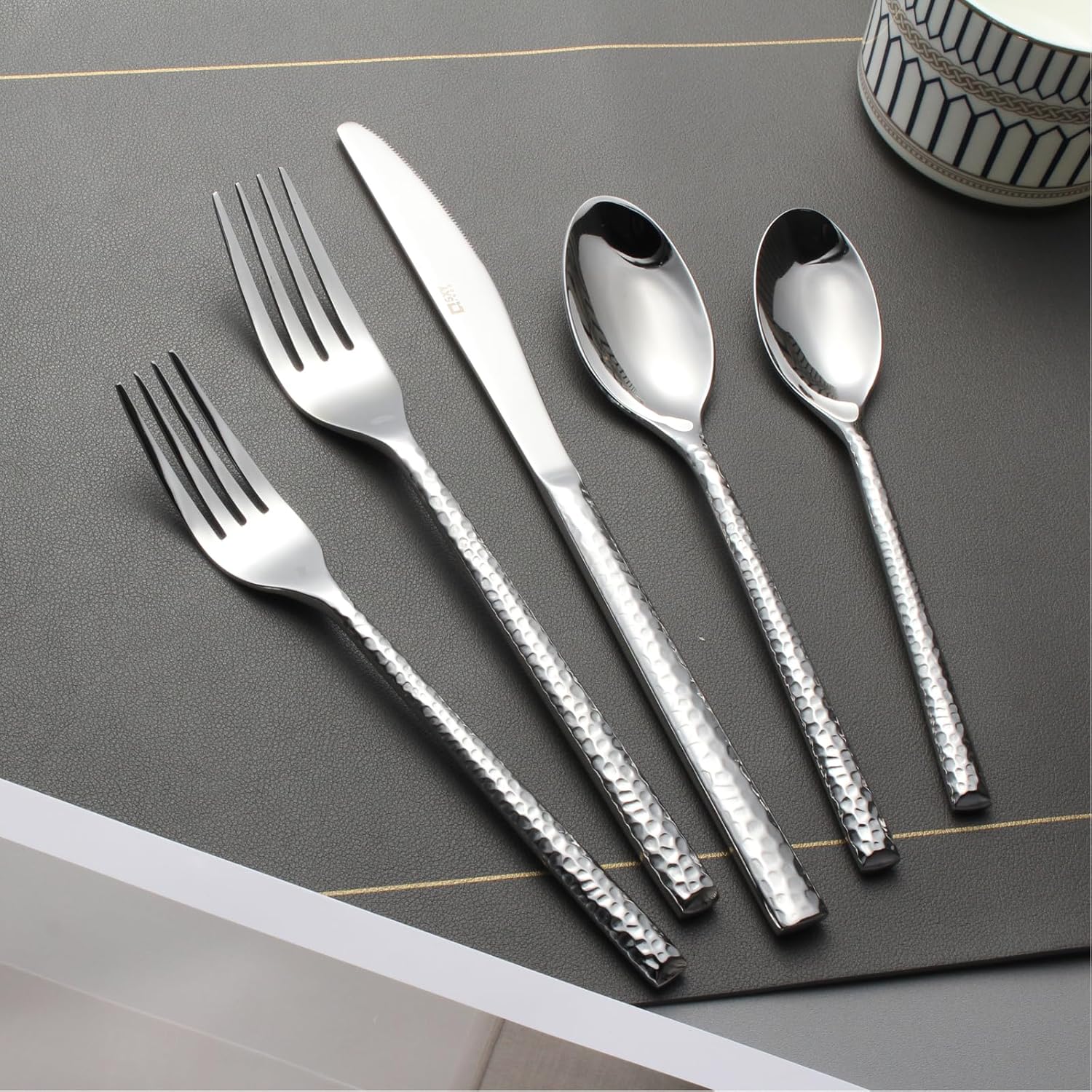 20-Piece Forged Hammered Stainless Steel Flatware Cutlery Set for 4, SXY INOX Includes Dinner Knives,Dinner Forks, Tea Spoons, Dinner Spoons, Salad forks, Mirror Polished - Dishwasher Safe