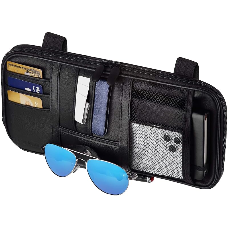 Organizador para Para-Sol de Carro com Porta-Óculos Magnético e 9 Bolsos, Fancy Mobility, Preto