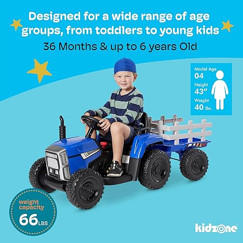Miniatura 5 de Kidzone Versión premium 12V7AH con neumáticos de goma EVA con motores duales de 35 W, motor de potencia de torque, control remoto, tractor eléctrico