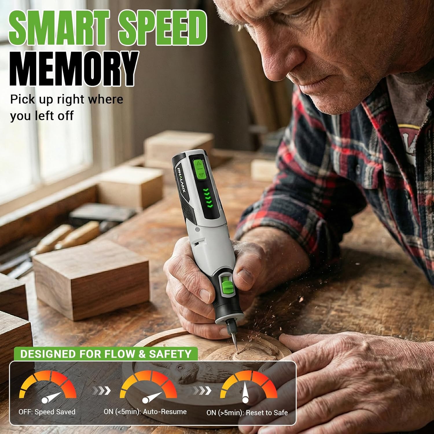 PHALANX Rotary Tool - 4V Cordless Rotary Tool Kit Accessories 80 PCS 2500mAh Li-Ion Battery, Preset 5 Speed Adjustment Grinder Tool for Cutting Sanding Carving Polishing Engraver DIY Crafts