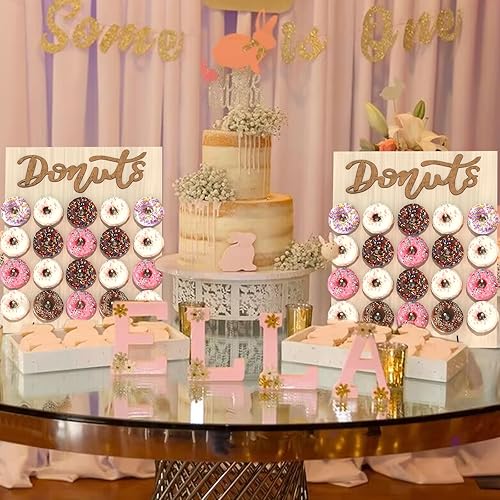 Miniatura 5 de Soporte de pared para donas, 2 piezas de soporte de madera para donas, 40 donas, tablero de donas para donas, fiesta de crecimiento, cumpleaños,