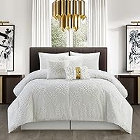 Vista 12 de Grand Avenue Juego de edredón beige tamaño Queen, juego de cama bordado de 7 piezas, funda de almohada, falda de cama, almohada decorativa