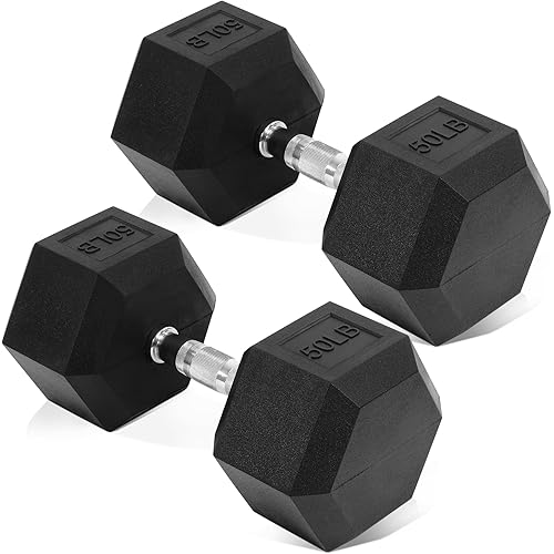 Hex Dumbbells Rubber Coated Hand Weights Pairs for Exercises and Fitness, Multiple Sizes