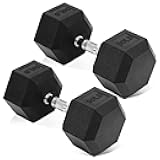 Rubber Encased Hex Dumbbell, Hand Weights with Anti-Slip Cast Iron Grip for Exercise & Fitness, Weights Dumbbells Set of 2 for Strength Training, 5-50 LBS Pair