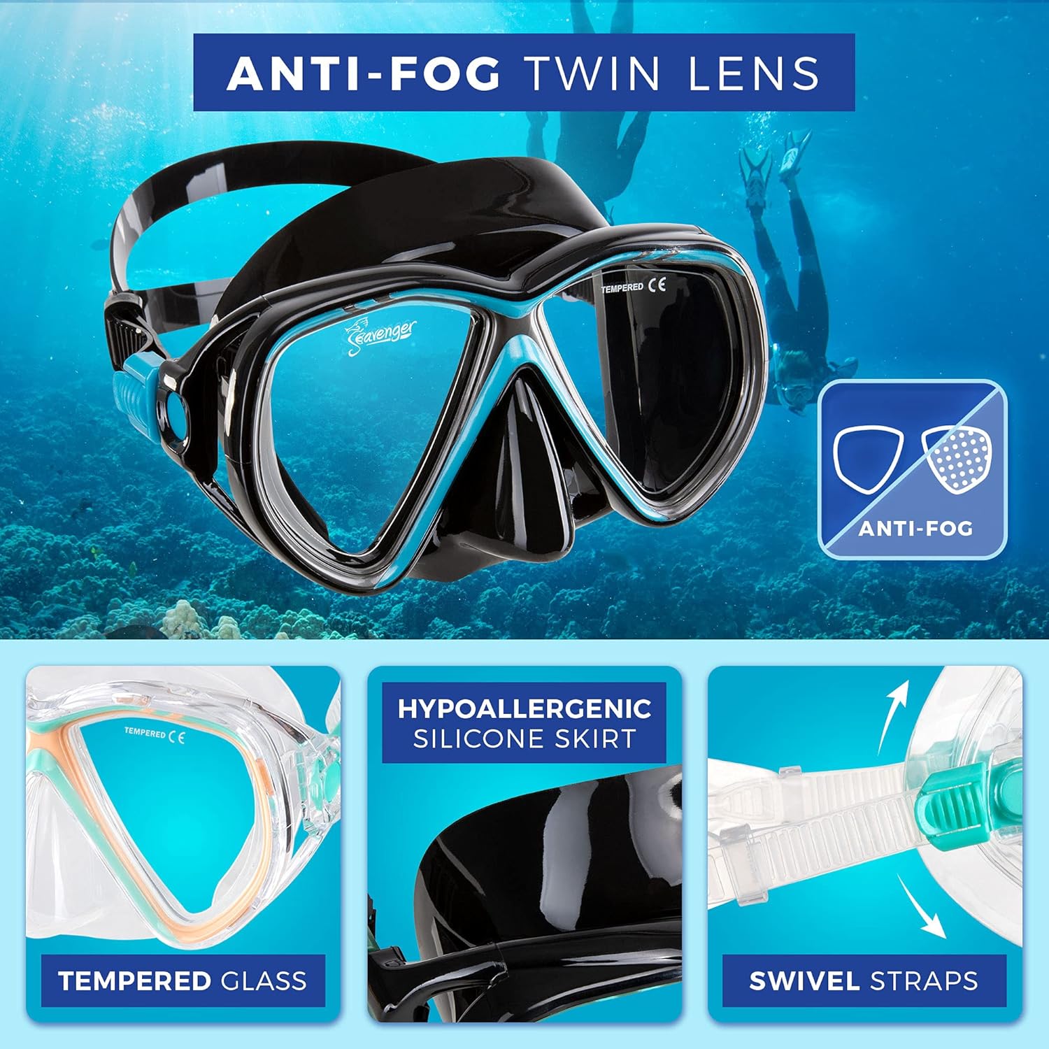 Seavenger Hanalei Anti-Fog 4-Piece Snorkeling Set : Sports & Outdoors