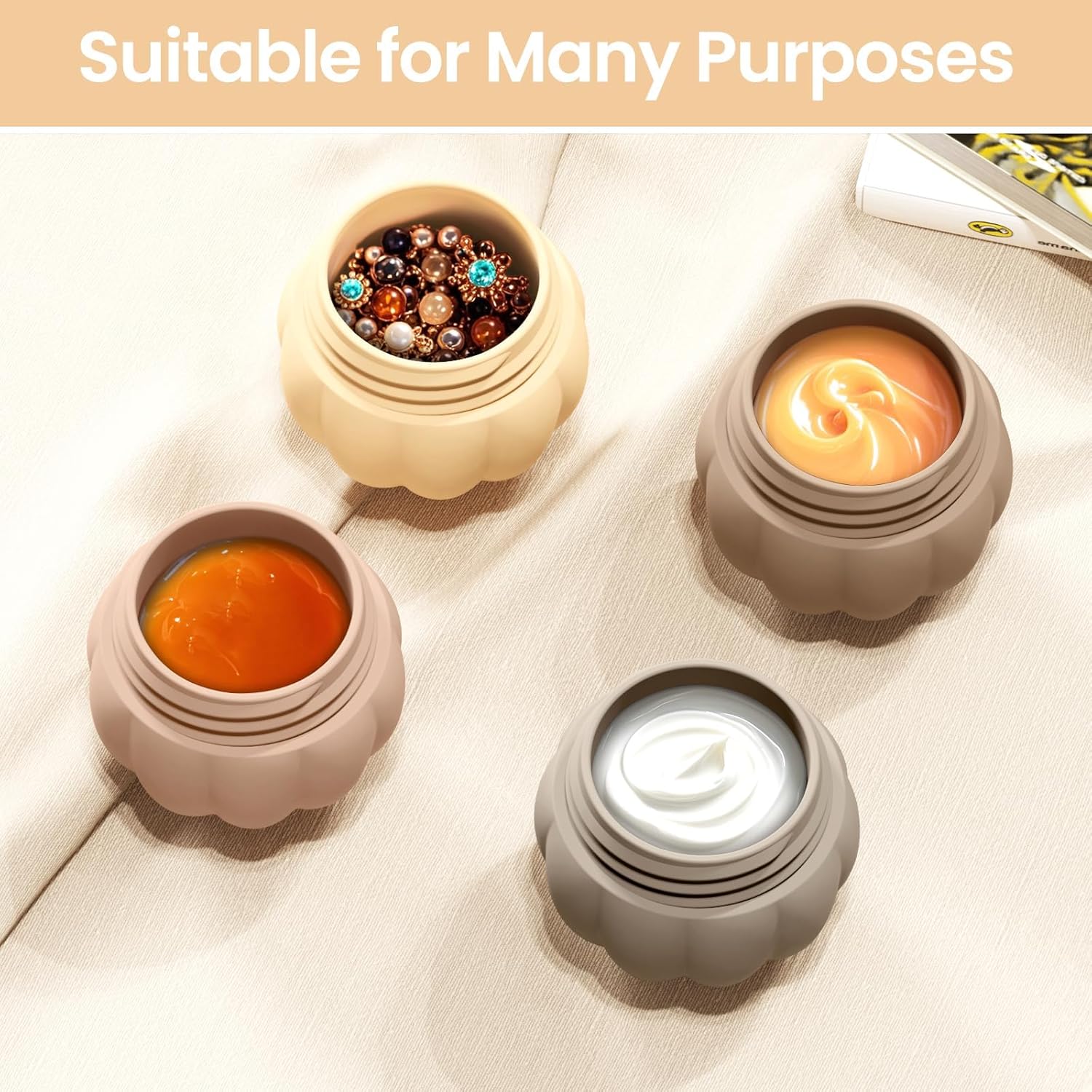 Redfly Travel Containers for Toiletries, TSA Approved Travel Size Containers, Silicone Jars for Creams, Leak-proof Essentials with Lid for Cosmetic