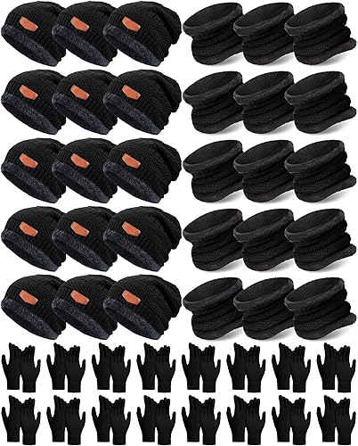 Toulite 45 Pieces Kids Hat Glove Scarf Winter Sets Toddler Fleece Lining Warm Beanie Hat Mitten Neck Warmer for Boys Girls(Black)