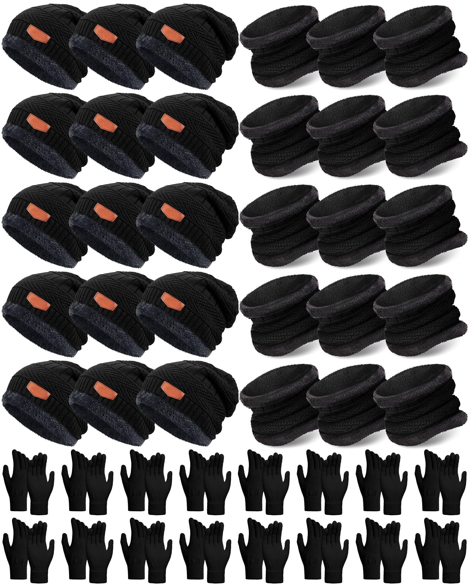 Toulite Ensemble de 45 pièces pour enfants avec bonnet, gants et écharpes, doublure en polaire chaude, bonnet, moufles et cache-cou pour garçons et filles