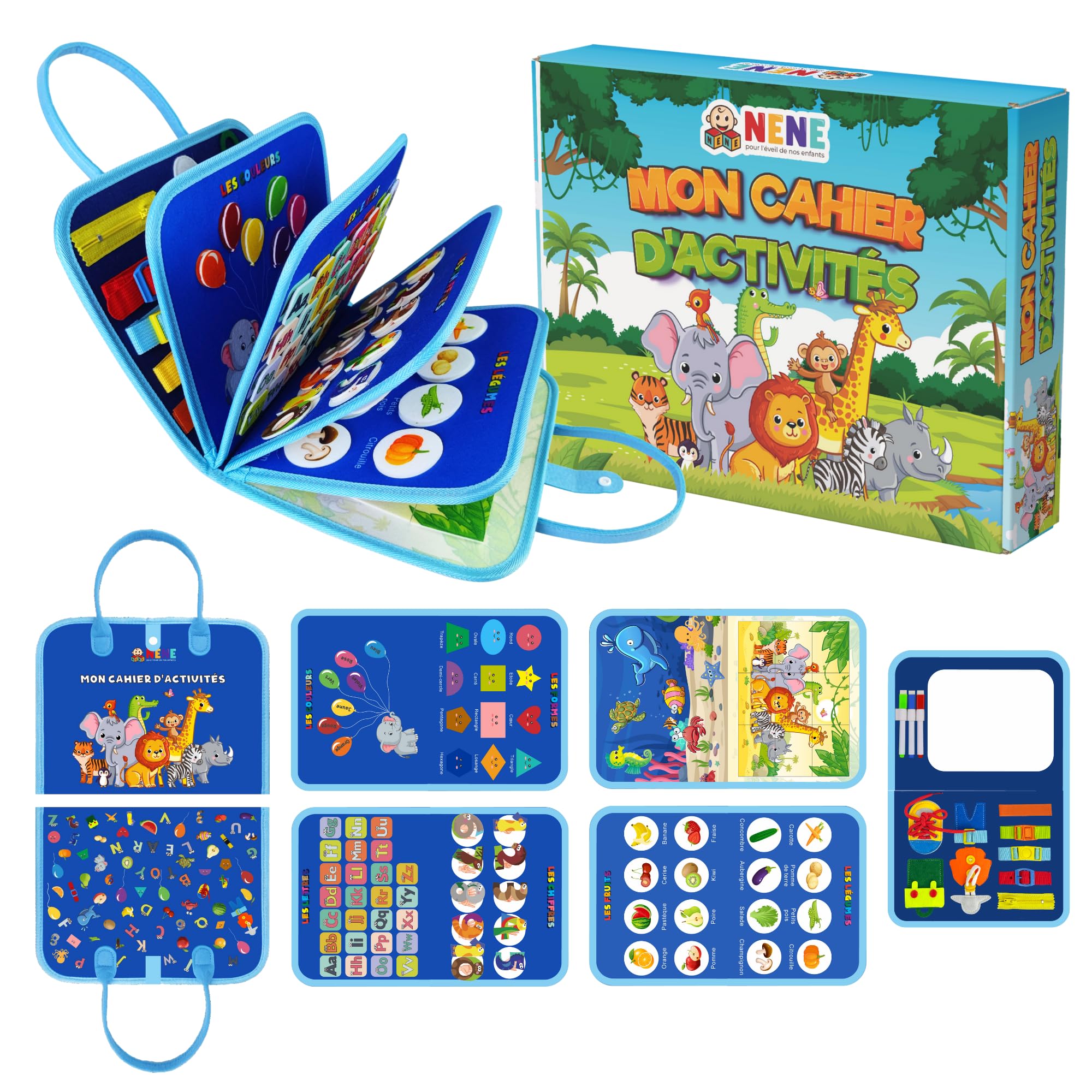 Nene Busy Board Montessori (French Version), Sensory Educational Toy 3-6 Years Old Girl/Boy, Activity Board: Colors, Shapes