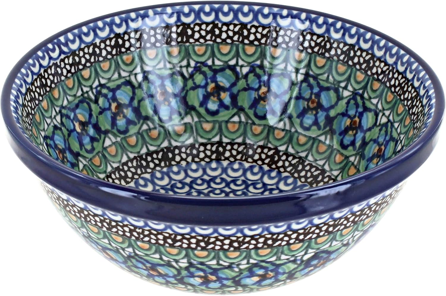 Blue Rose Polish Pottery - Green Mardi Gras Cereal/Soup Bowl - 6.5" Diameter - Great Bowl for Everyday Dinnerware, Casual Dinnerware, or Formal Dining