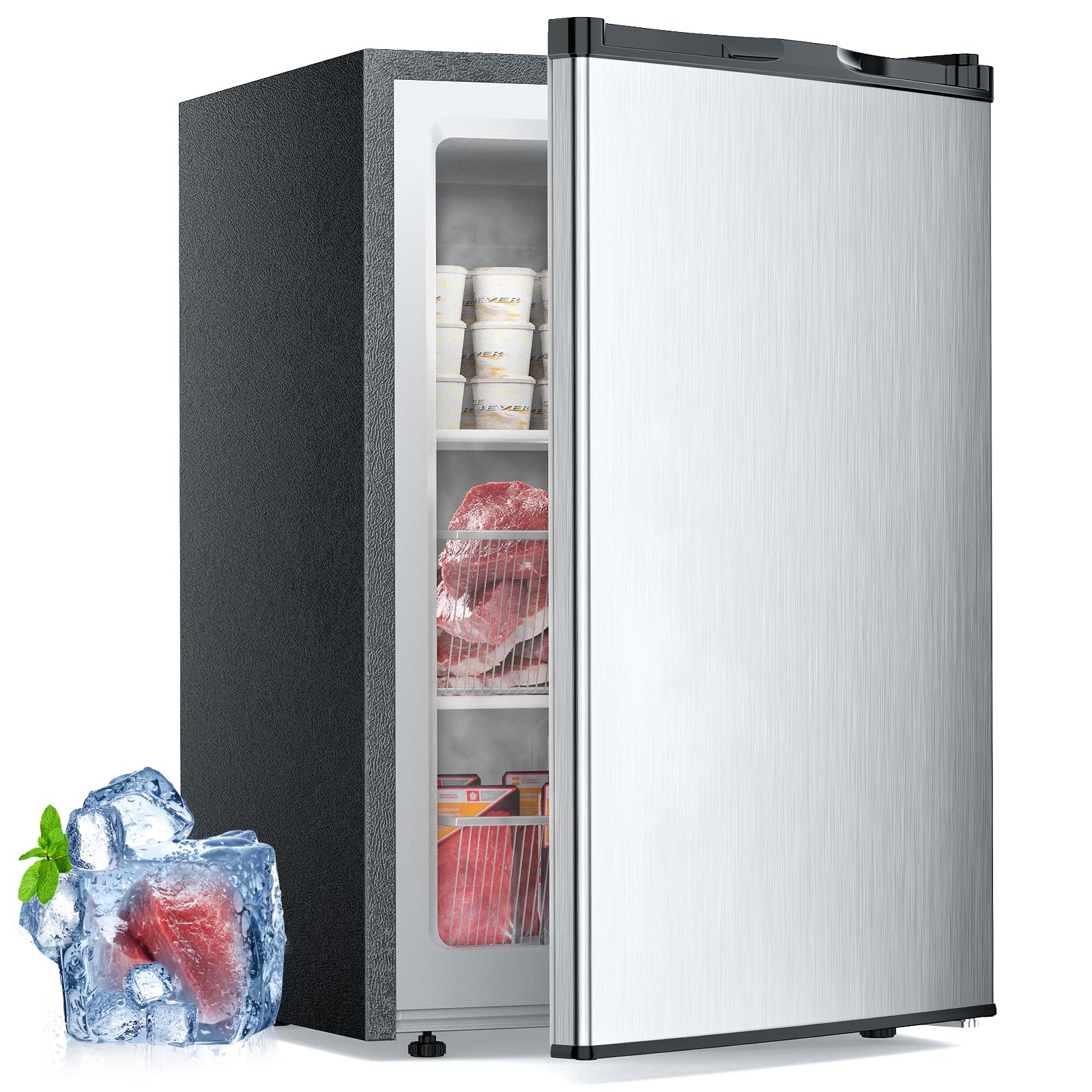 Kismile Upright Freezer, 3.0 Cu.Ft Small Upright Freezer with Reversible Single Door, Removable Shelves, Mini Freezer with Adjustable Temperatures from -4°F to 6.8°F for Home Apartment Office, Silver