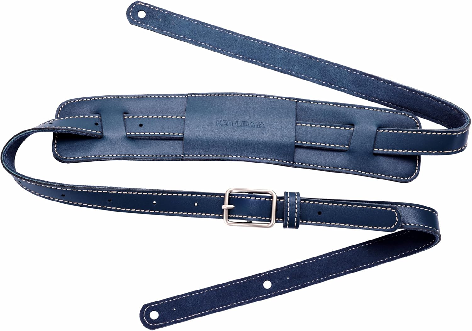 Nefelibata Guitar Strap/Bass Strap with Shoulder Pad and Bavarian Tumbled Cowhide Lining for Acoustic Guitar/Electric Guitar/Bass (Blue)