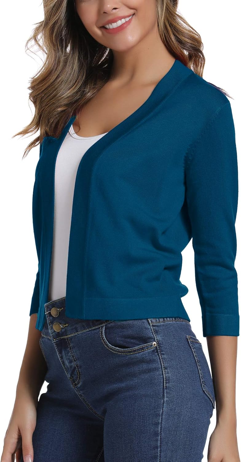 Urban CoCo Women's 3/4 Sleeve Cropped Cardigan Sweater Elegant Shrugs for Women - Image 3