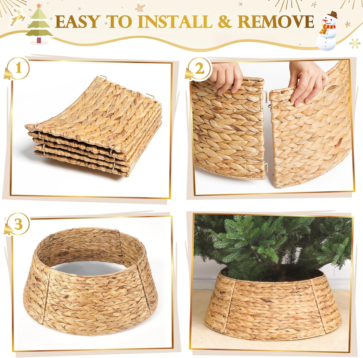 27in Christmas Tree Collar, Natural Christmas Tree Ring Woven Rattan Tree Base Cover for Christmas Home Decor