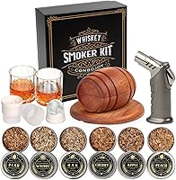 ComboJoy Whiskey Smoker Kit with Torch, 6 Wood Chip Flavors, Glasses & Ice Molds - Cocktail Infuser for Old Fashioned, Bourbon Gifts for Men & Dad (No Butane)