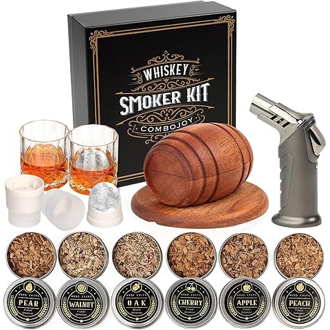 Whiskey Smoker Kit with Torch - 6 Flavors Wood Chips, 2 Glasses, 2 Ice Ball Molds -...