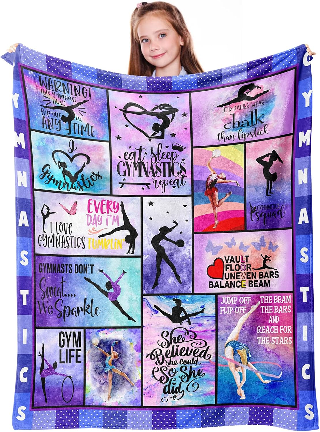 Mosslink Gymnastics Lovers Kids Blanket Gymnast Gifts for Girls Teens Women Birthday Gifts for Gymnast Ultra Soft Flannel Fleece Warm Cozy Lightweight Throw Blankets for Home Bed Sofa 50"x 40"