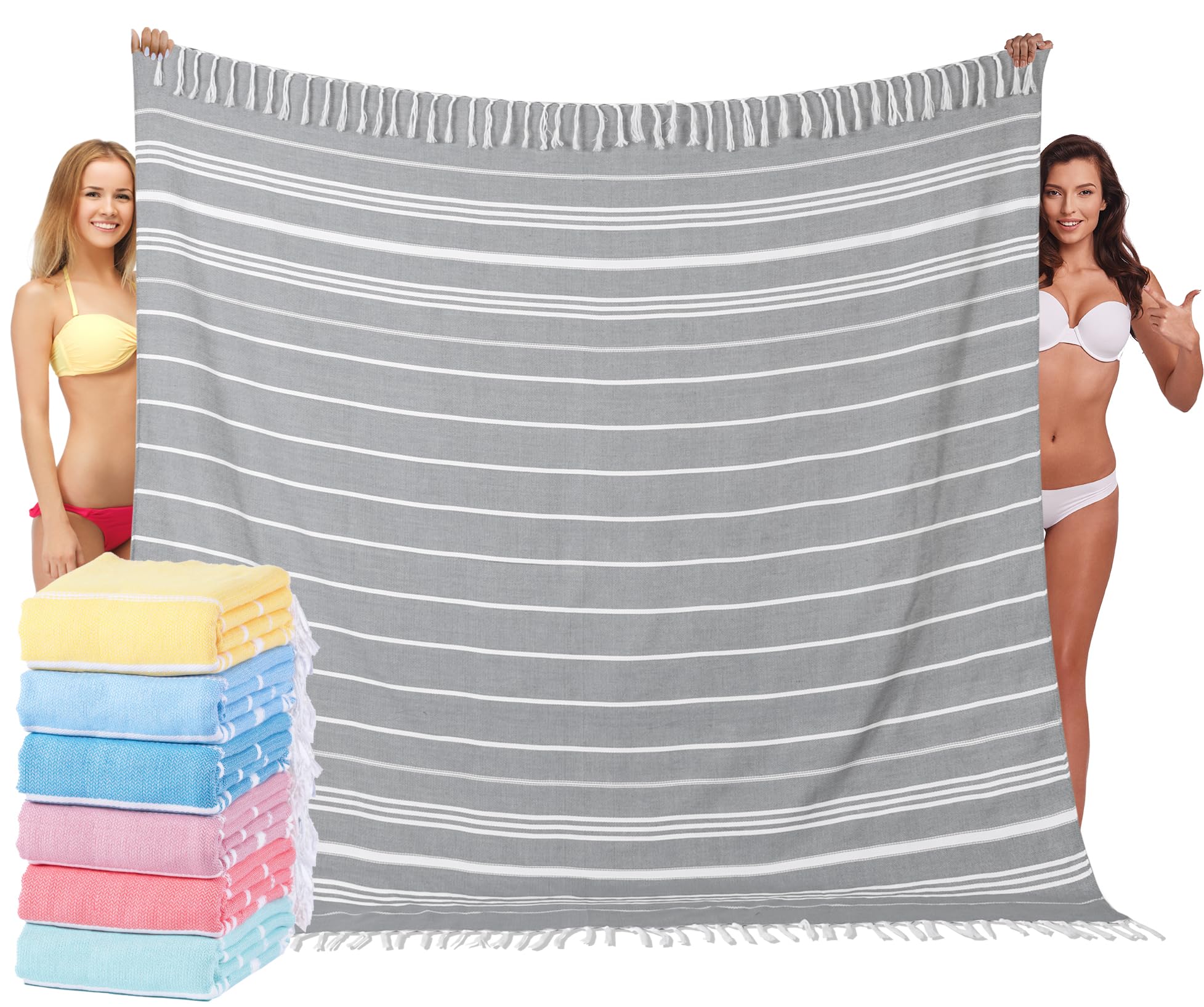 Giant Turkish Beach Towel Blanket 85x75 Cotton XXL Extra Large Oversided Bath Pool Blankets XL Huge Thick Bed Sand Free Throw Towels Picnic Outdoor Big Quilt Necessities Cloud Gifts for Adult Grey