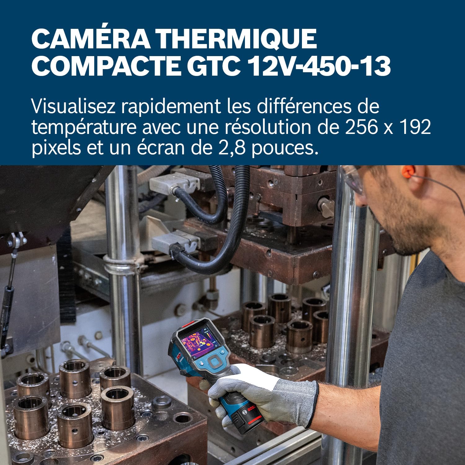 Bosch Professional caméra thermique GTC 12V-450-13 (résolution 256x192 px, -20°C to +450 °C, double source d’alimentation, adaptateur piles AA1, 4x 1,5 V LR6 AA, housse, câble USB-C®, boite carton)