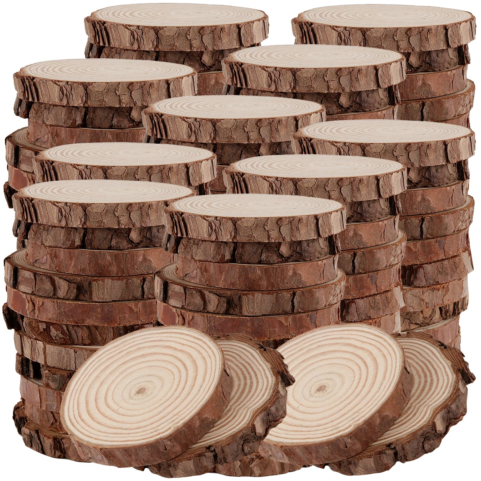 MAHIONG 120 PCS 4-5cm Small Natural Wood Slices, Unfinished Wooden Discs Wooden Log Slices, Wood Round Wood Circles for Crafts Arts Decor Wedding Christmas DIY Projects