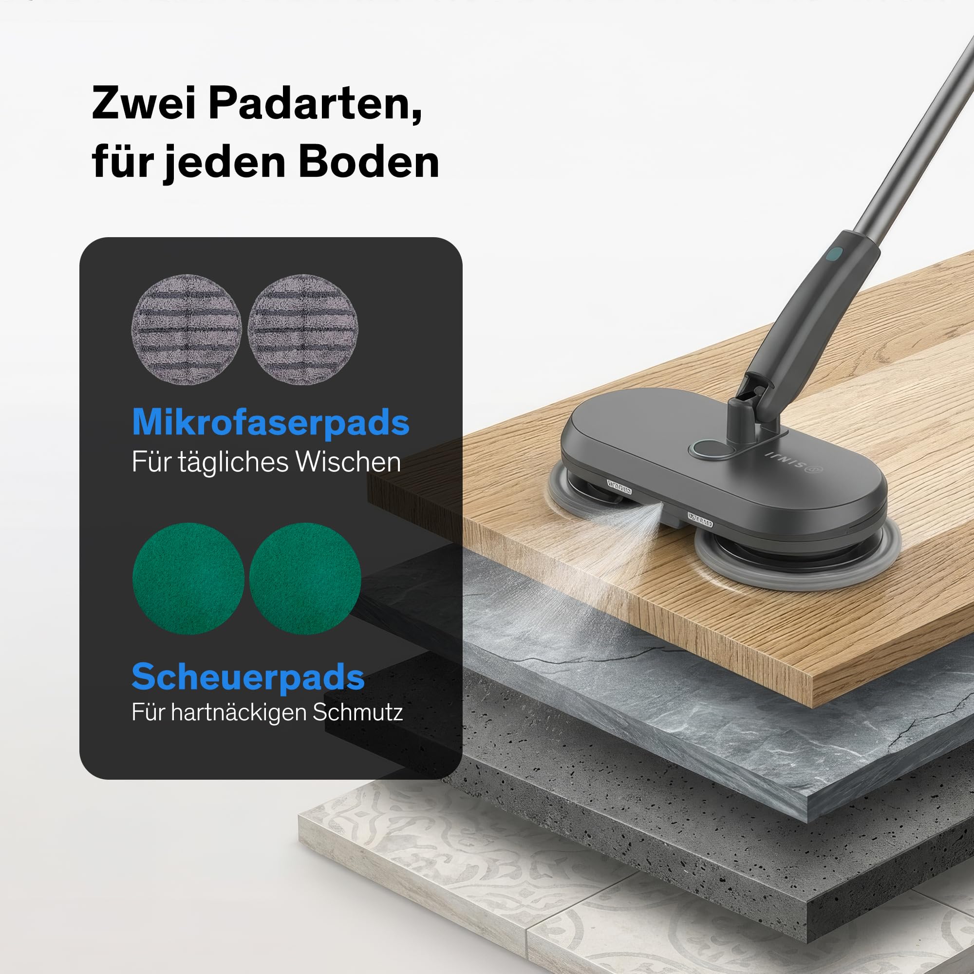 Sinji Elektrischer Wischmopp Kabellos, Akku Bodenwischer mit Sprühfunktion