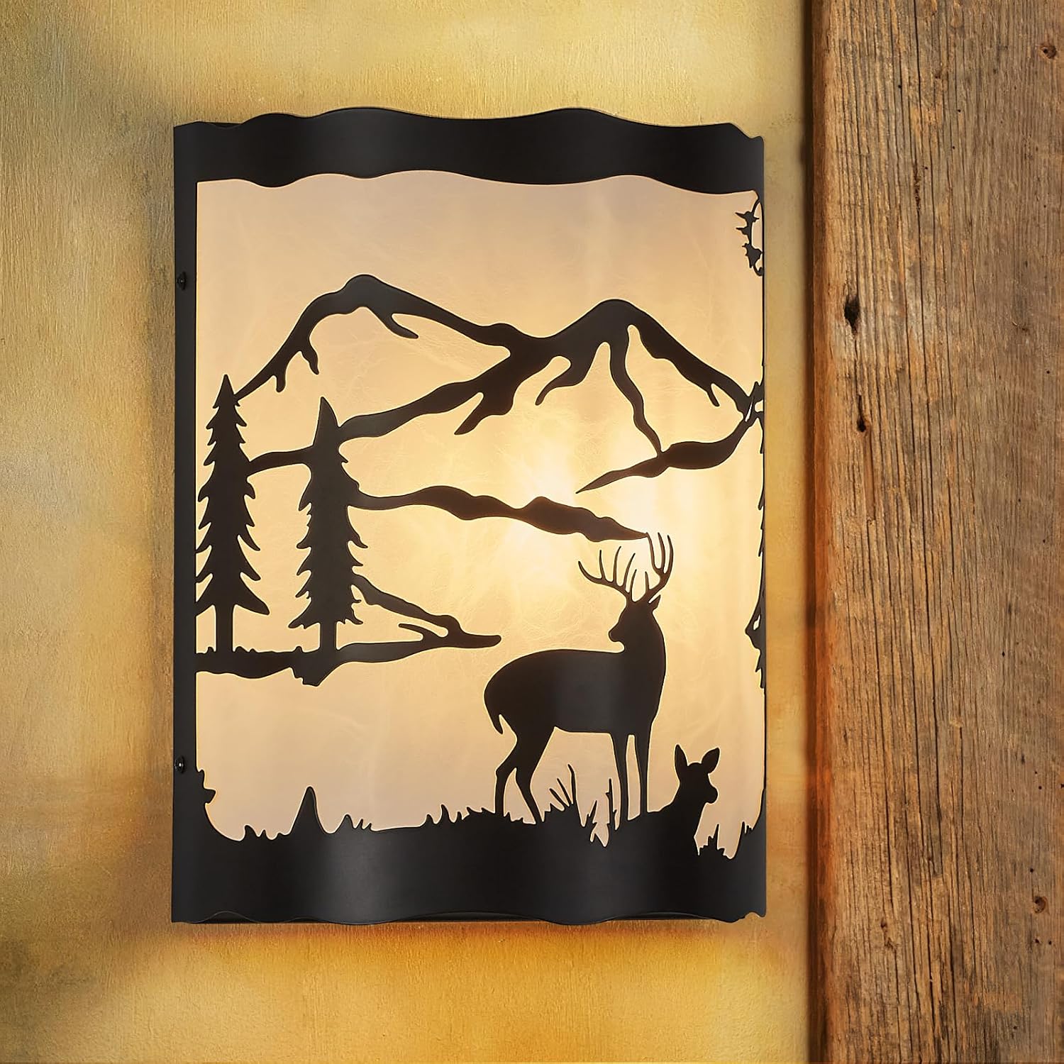 Farmhouse Deer Wall Sconce Light with Shade, E26 Base – Small Modern Rustic Wall Lamp Fixture for Bedroom, Living Room, Hallway, Stairway, Headboard, Porch, or Cabin -9 H* 7W*4.5 D（in）